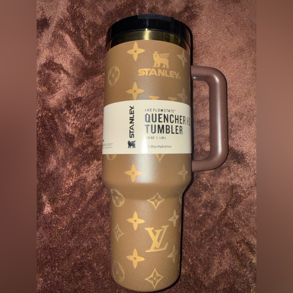 Stanley Brown & Gold Quencher H2.0 Travel 40oz. Tumbler w Monogram Accents- New